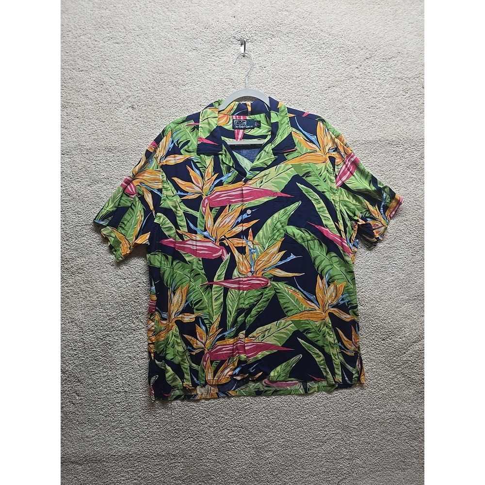 Polo Ralph Lauren‎ Button Up Shirt Men's Small Blue Floral Hawaiian Collared